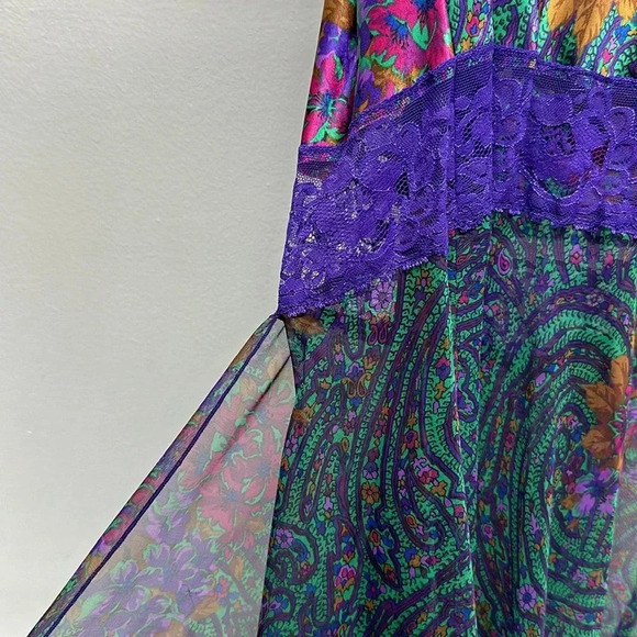 Victoria's Secret Maxi Long Dress Chemise Satin Sheer Mardi Gras Lace Purple L - Picture 9 of 10